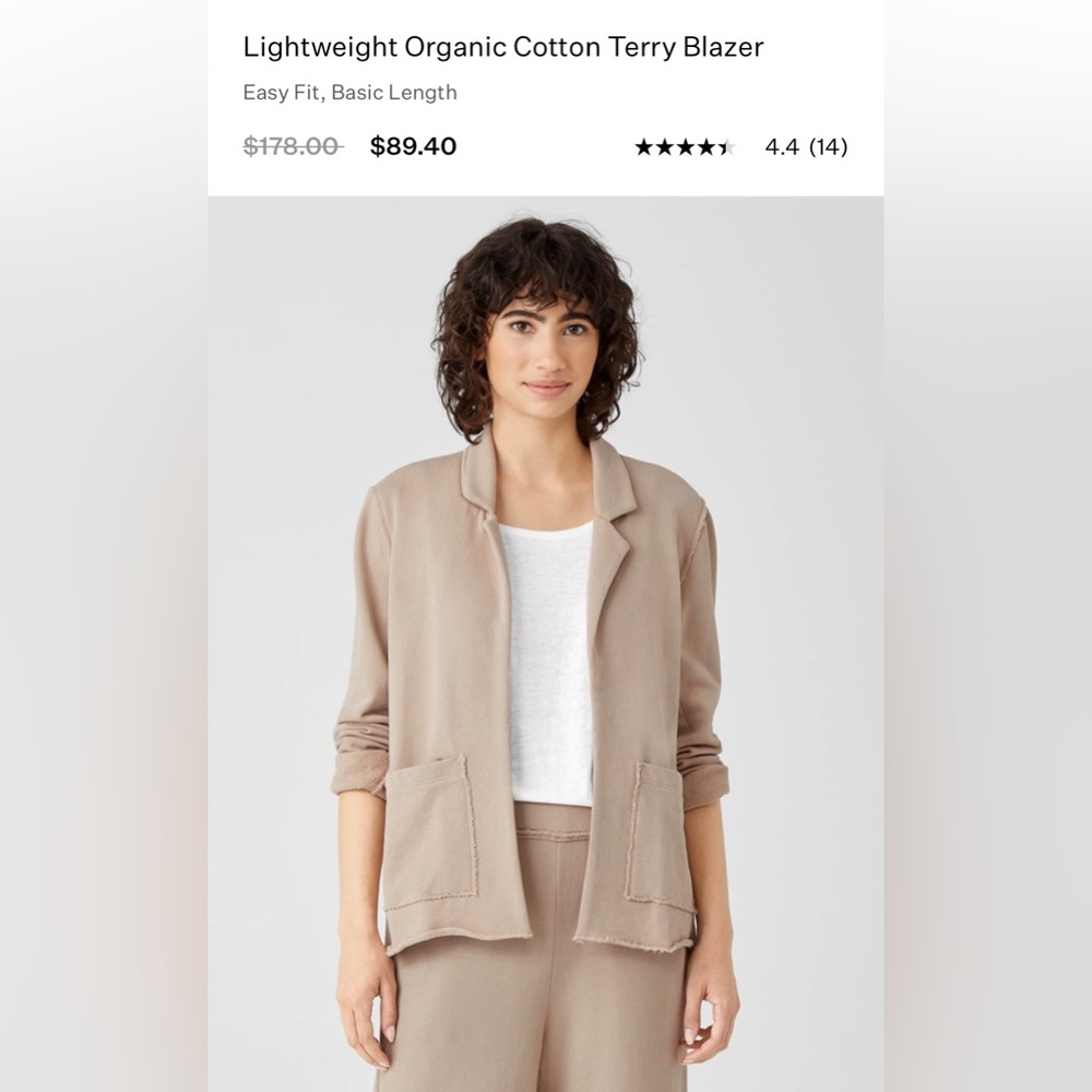 New w/ tag Eileen Fisher Lightweight Organic Cotton Terry Blazer